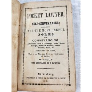 1832 The Pocket Lawyer or Self-conveyance Harrisburg PA Debt Record Transfers